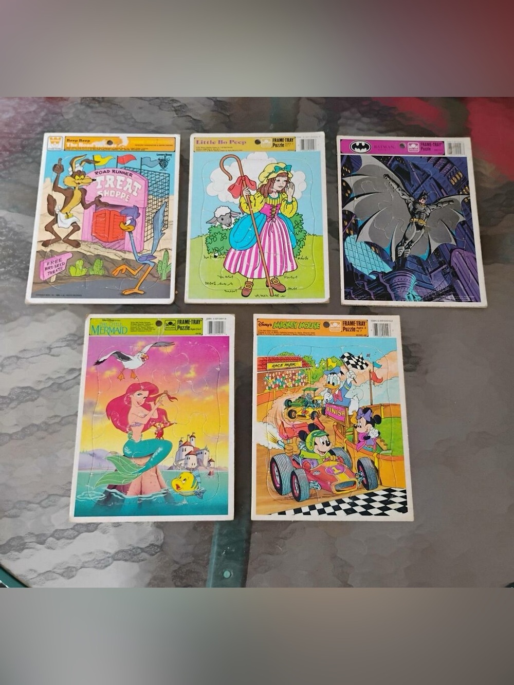Vintage Set of 5, Various Disney/Little Bo Peep/ Road Runner/ Batman Puzzles